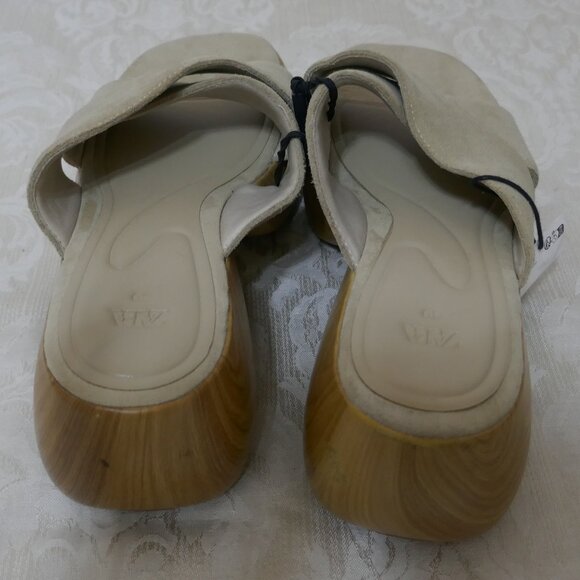 Zara Leather Suede Neutral Chunky Platform Slip On Criss Cross Sandal Slides 9 - Picture 6 of 13